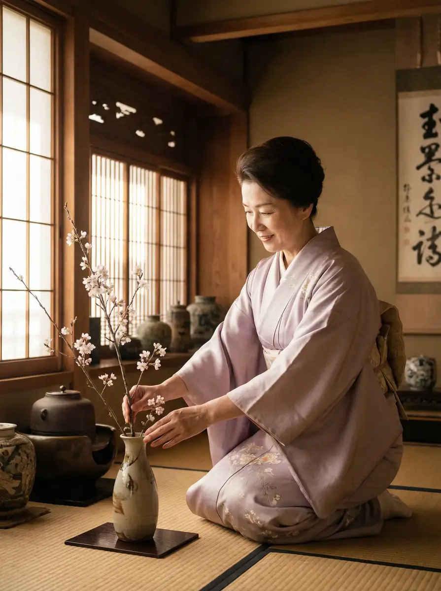 一位优雅的 蜜桃传媒导航 | 蜜桃传媒官方入口~热点蜜桃传媒分享平台 在和室中插花